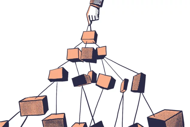 Hand führt verschiedene Stricke mit Containern