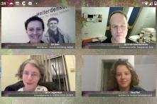 Online-Podium - eingeblendet sind Ulrich Schachtschneider (oben rechts), Ronja Weil (unten rechts), Katrin Langensiepen (unten links) und Grit Ebert (oben links)