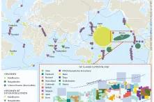 Wetkarte mit eingezeichneten Rohstoffvorkommen auf dem Meeresboden