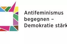 Das Logo von "Antifeminismus begegnen – Demokratie stärken" ist aus bunten Formen zusammengesetzt 