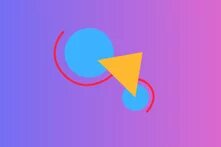 pink lila Hintergrund, zwei blaue Kreise, verbunden durch ein gelbes Dreieck