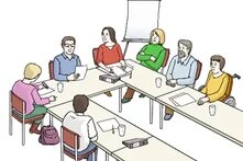 Menschen in einer Besprechung an einem Tisch