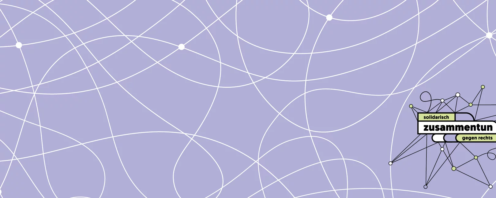 weiße Linien kreuzen sich und bilden Verbindungspunkte vor violettem Hintergrund