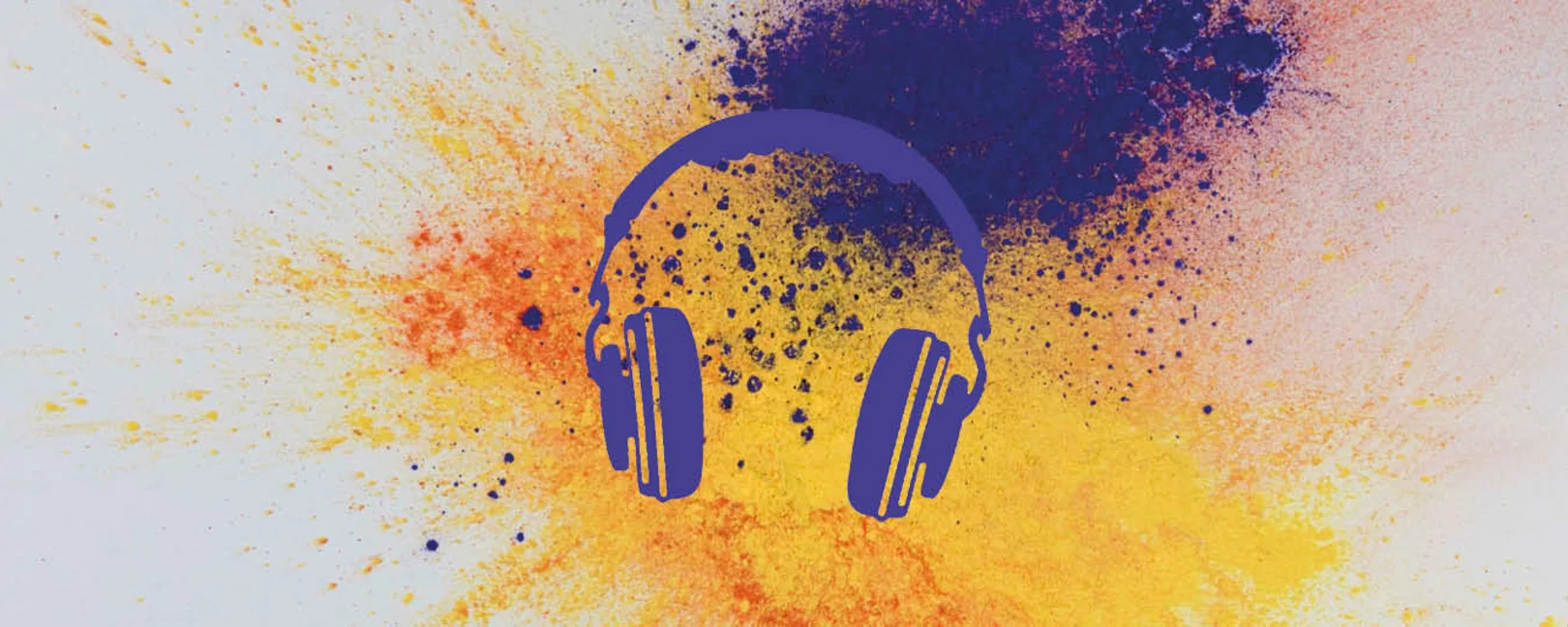 Ein Kopfhörer für eine Muster aus lila und gelbem Puder