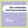 Der Titel “Sich verbünden, nicht bevormunden” steht vor violettem Hintergrund, auf dem sich weiße Linien Kreuzen und Verbindungspunkte bilden.