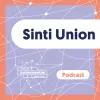 Der Titel “Sinti Union” steht vor violettem Hintergrund, auf dem sich weiße Linien Kreuzen und Verbindungspunkte bilden.
