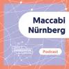 Der Titel "Maccabi Nürnberg" steht vor violettem Hintergrund, auf dem sich weiße Linien kreuzen und Verbindungspunkte entstehen.