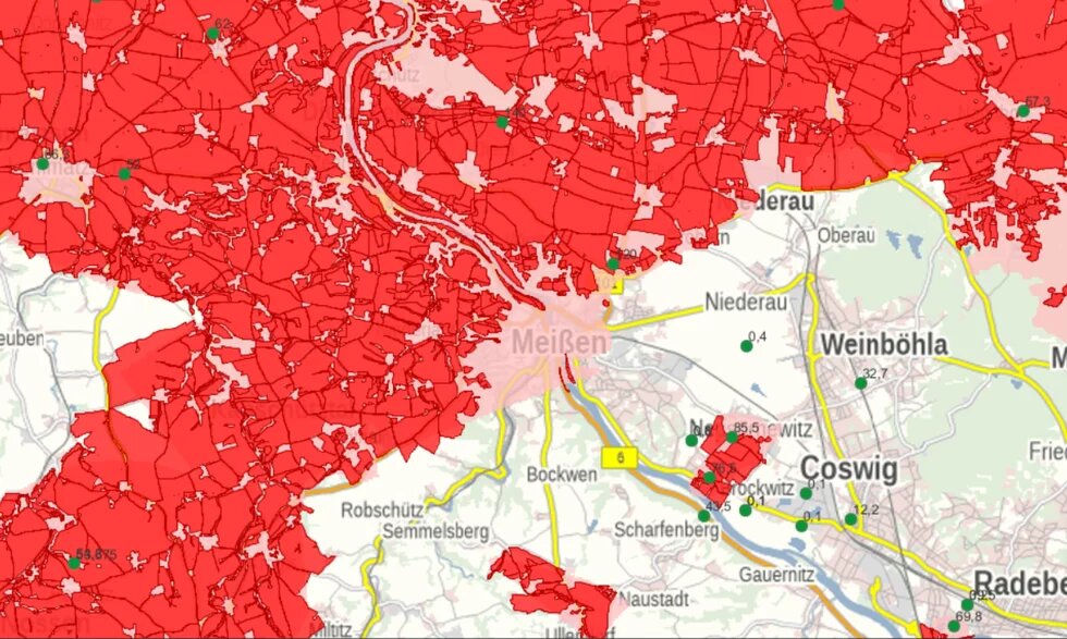nitratbelastete Gebiete 2022 (lt. Sächsischer Düngerechtsverordnung) mit Nitratmesswerten von 2018-2021