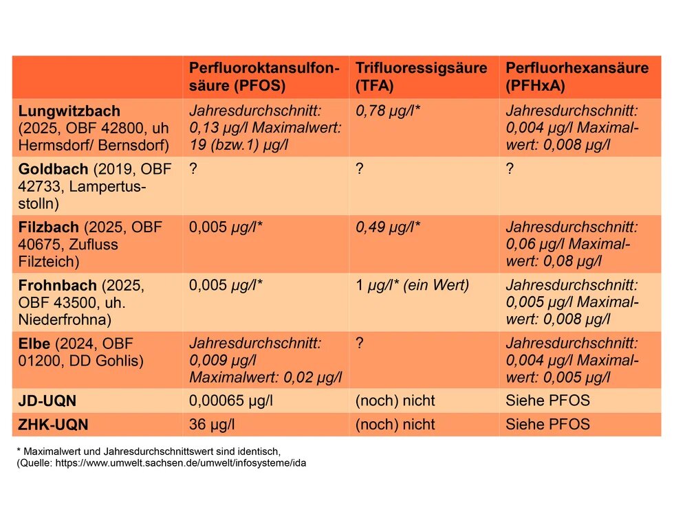 PFAS-Belastung im Lungwitzbach (Auswahl)