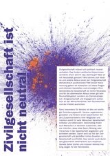 !Zivilgesellschaft ist nicht neutral! steht vor einem Punkt aus lila und rosa Puder. Es ist das Cover der Publikation